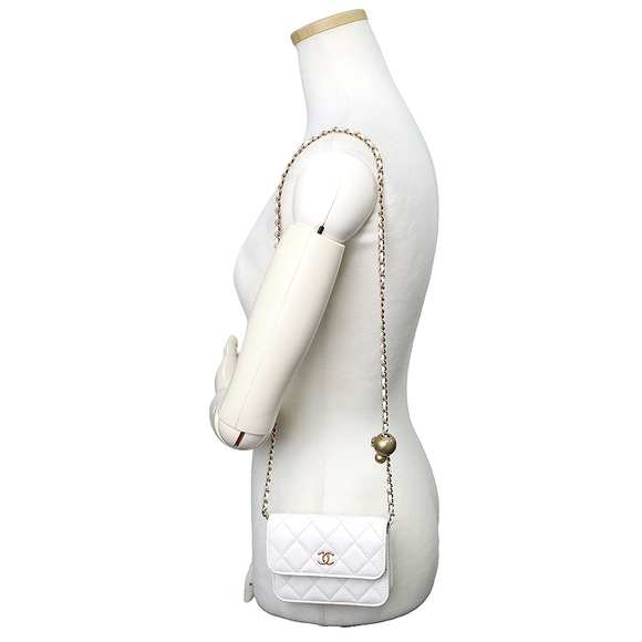 Chanel Coin Purse Chain Wallet Clutch Bag Matelasse Lambskin White - Picture 8 of 12